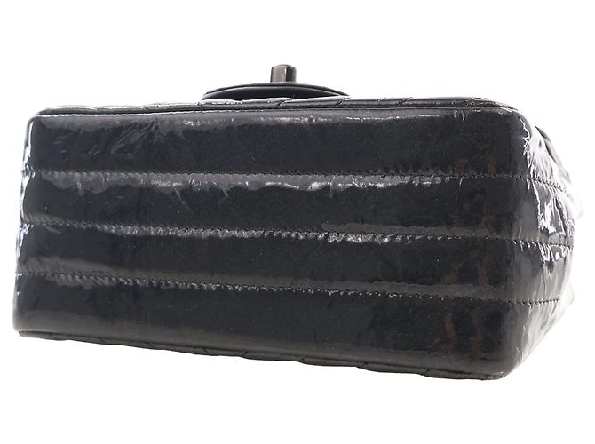 Chanel Black Mini Square Classic Chevron Crumpled Patent So Black Single Flap - vista 11