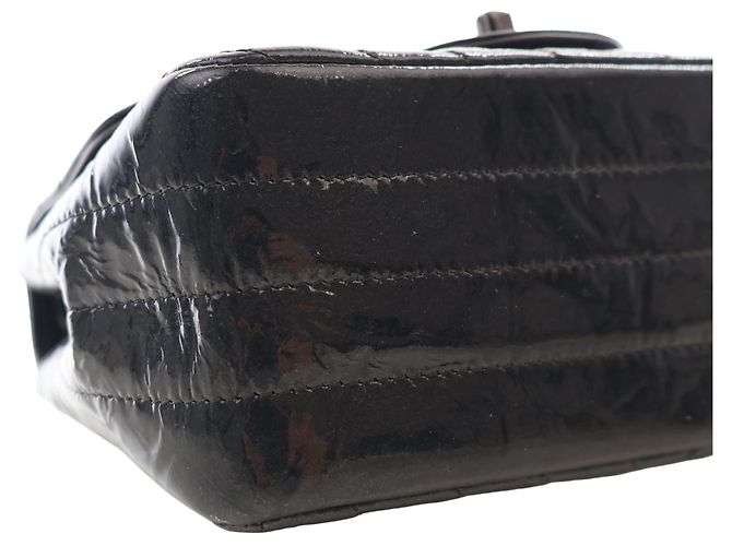 Chanel Black Mini Square Classic Chevron Crumpled Patent So Black Single Flap - vista 13
