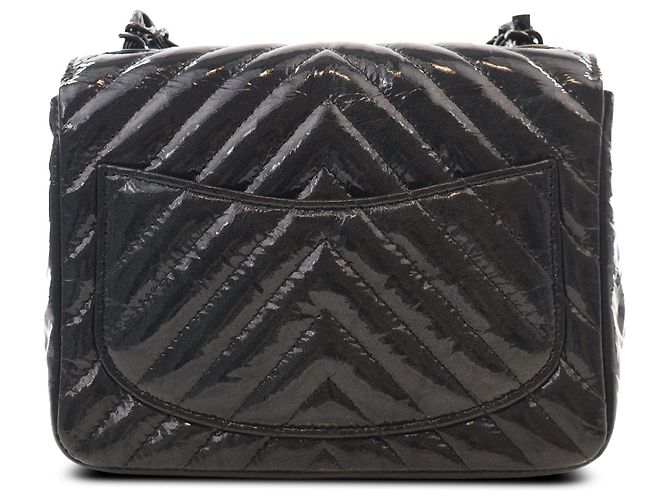 Chanel Black Mini Square Classic Chevron Crumpled Patent So Black Single Flap - vista 2