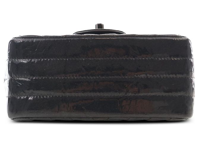 Chanel Black Mini Square Classic Chevron Crumpled Patent So Black Single Flap - vista 3