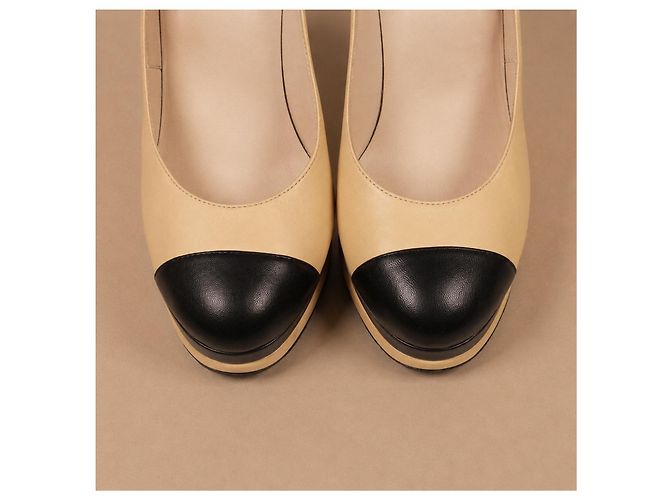 Chanel Plateau Pumps Beige Leder Schwarz - Ansicht 10