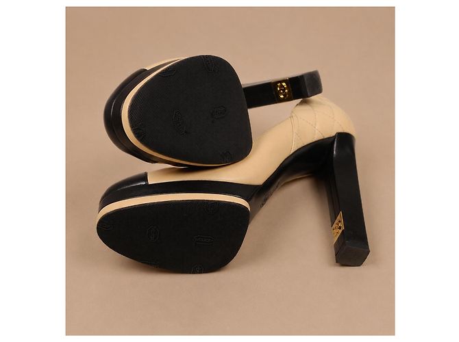 Chanel Plateau Pumps Beige Leder Schwarz - Ansicht 11