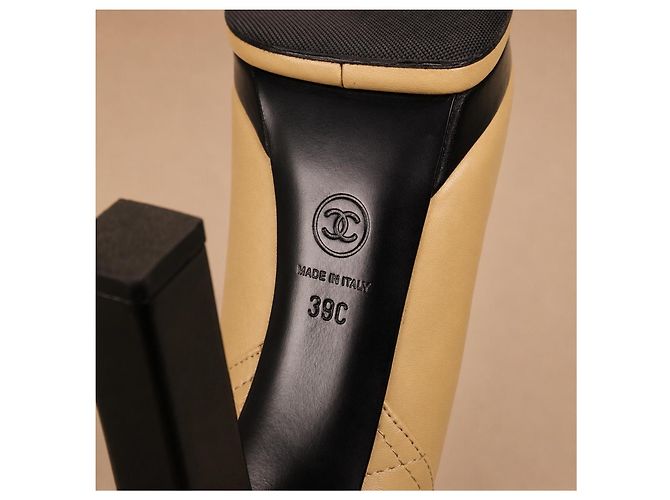Chanel Plateau Pumps Beige Leder Schwarz - Ansicht 12