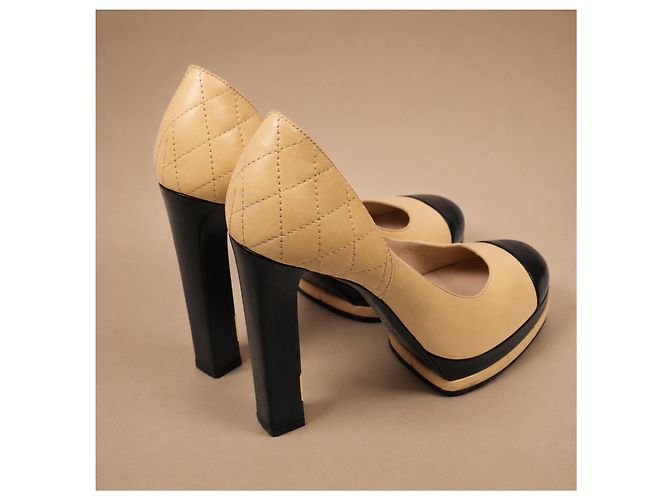 Chanel Plateau Pumps Beige Leder Schwarz - Ansicht 6