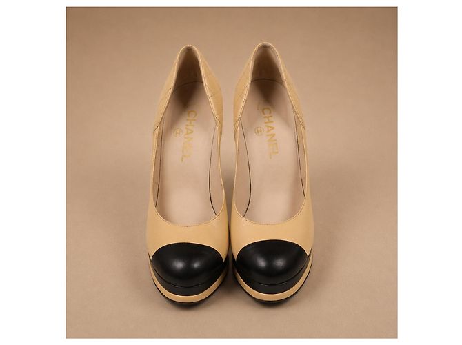 Chanel Plateau Pumps Beige Leder Schwarz - Ansicht 7