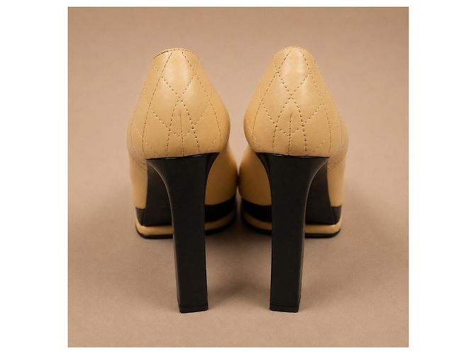Chanel Plateau Pumps Beige Leder Schwarz - Ansicht 8