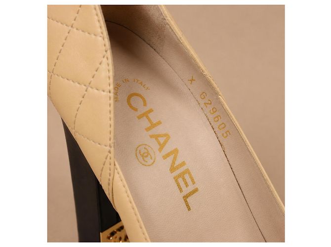 Chanel Plateau Pumps Beige Leder Schwarz - Ansicht 9