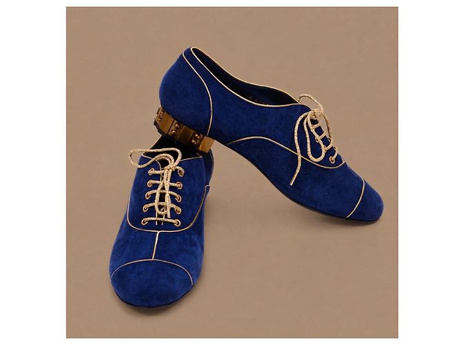 Chanel Scarpe stringate camoscio blu e oro - vista 11