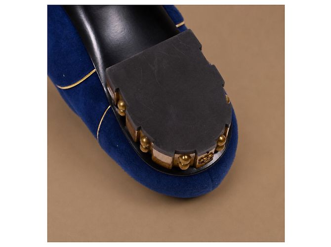 Chanel Scarpe stringate camoscio blu e oro - vista 16