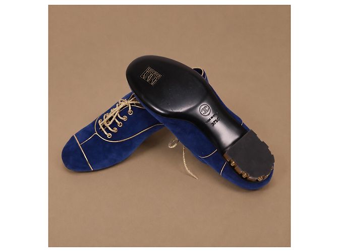 Chanel Scarpe stringate camoscio blu e oro - vista 17