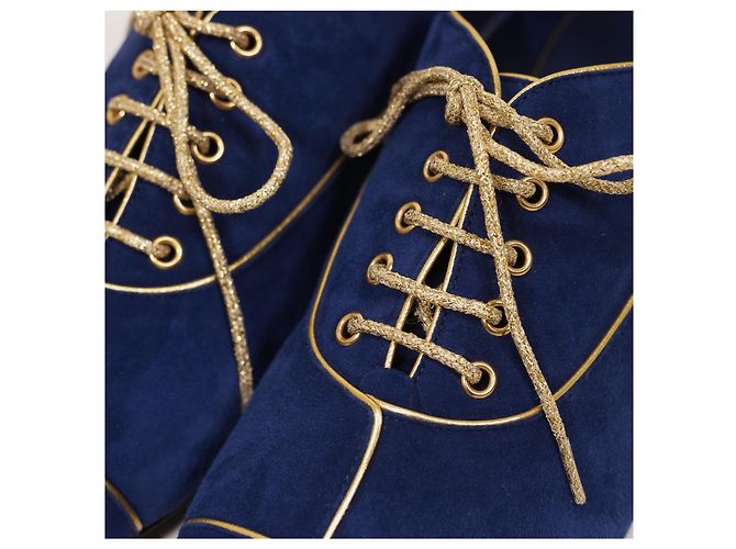 Chanel Scarpe stringate camoscio blu e oro - vista 18
