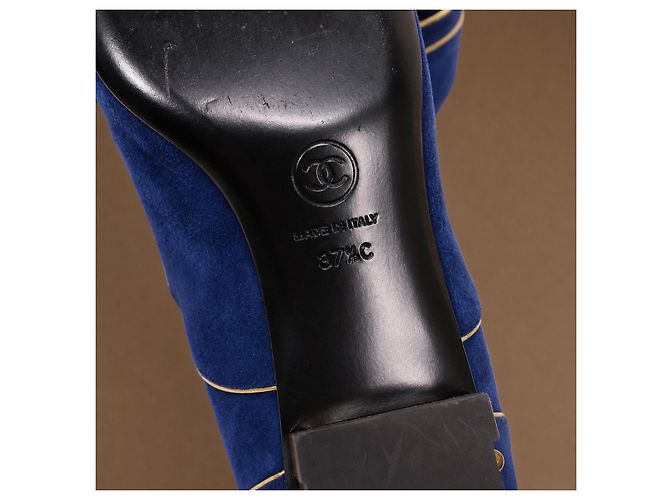 Chanel Scarpe stringate camoscio blu e oro - vista 19