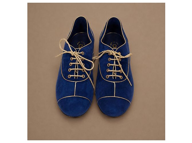 Chanel Scarpe stringate camoscio blu e oro - vista 2