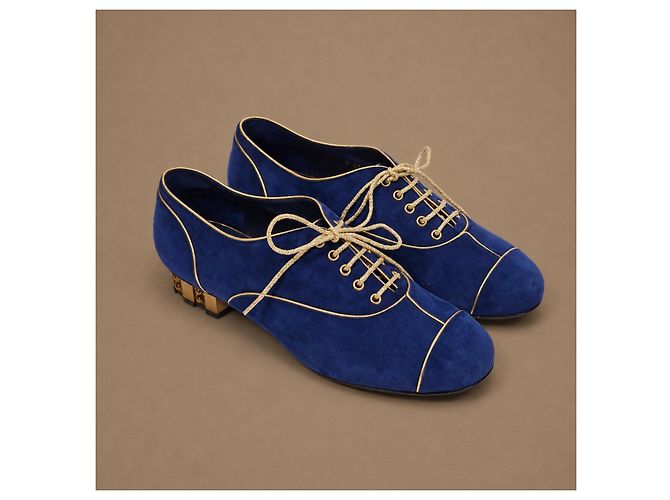 Chanel Scarpe stringate camoscio blu e oro - vista 3