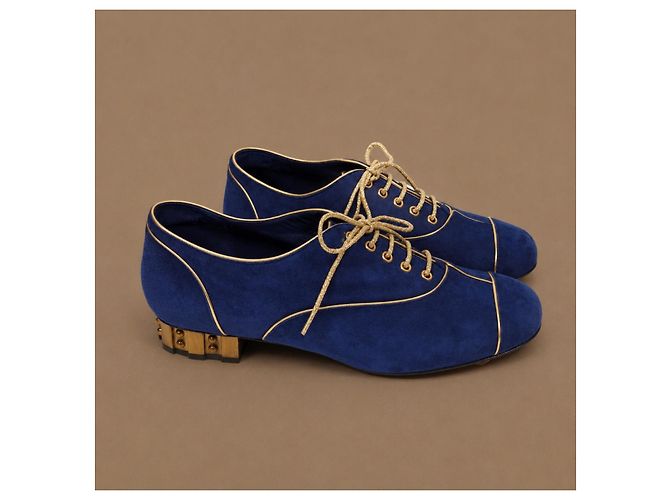 Chanel Scarpe stringate camoscio blu e oro - vista 4