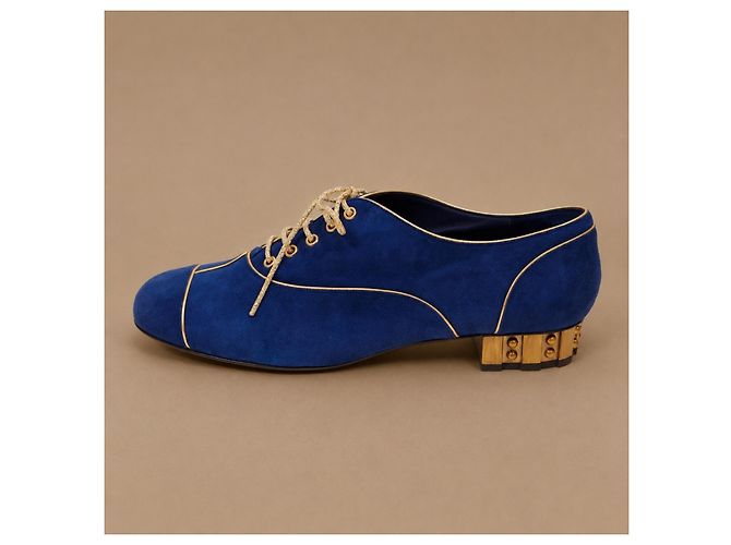 Chanel Scarpe stringate camoscio blu e oro - vista 7