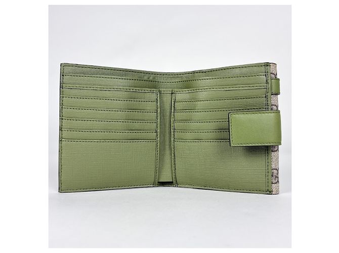 Cartera bi-fold Gucci en beige y verde - vista 7