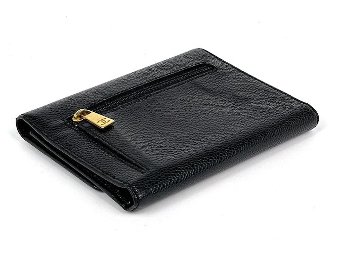 Portafoglio tri-fold Chanel in pelle di vitello granulata nera - vista 2