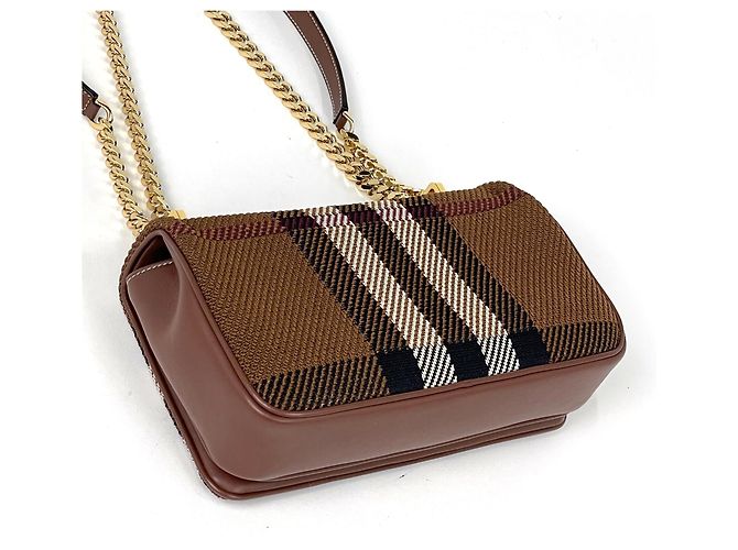 Borsa a tracolla Burberry Small Laura Chain in tessuto con motivo TB Check marrone - vista 2