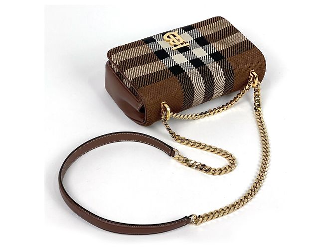 Borsa a tracolla Burberry Small Laura Chain in tessuto con motivo TB Check marrone - vista 5