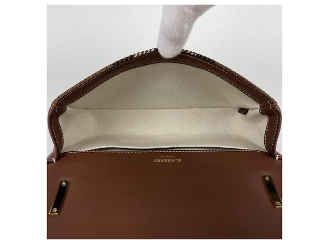 Borsa a tracolla Burberry Small Laura Chain in tessuto con motivo TB Check marrone - vista 8