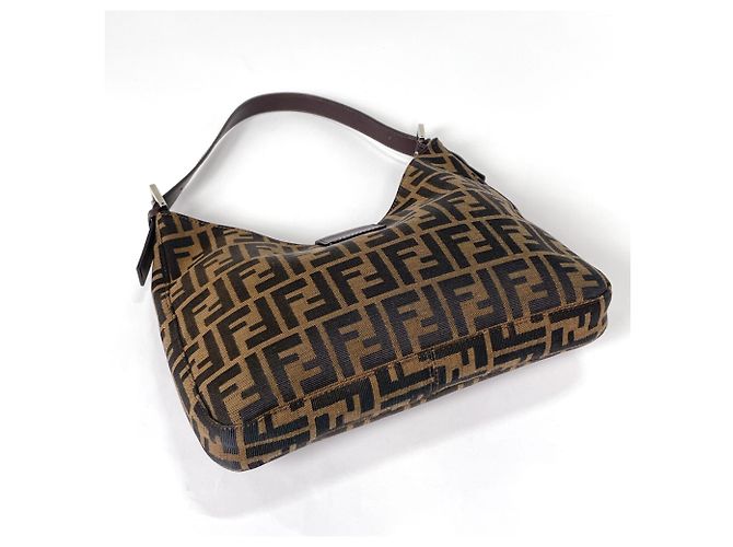 Borsa a tracolla Fendi in tela e pelle marrone - vista 2