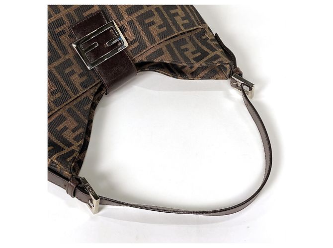 Borsa a tracolla Fendi in tela e pelle marrone - vista 5