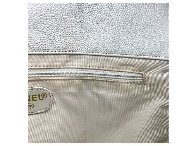 Borsa Chanel in pelle di vitello martellata bianca - vista 8