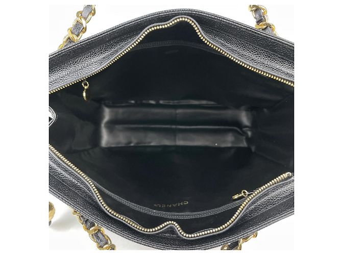 Borsa Tote Chanel in pelle di vitello grana nera - vista 7
