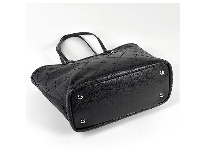 Borsa Tote Chanel in pelle di vitello martellata nera - vista 2