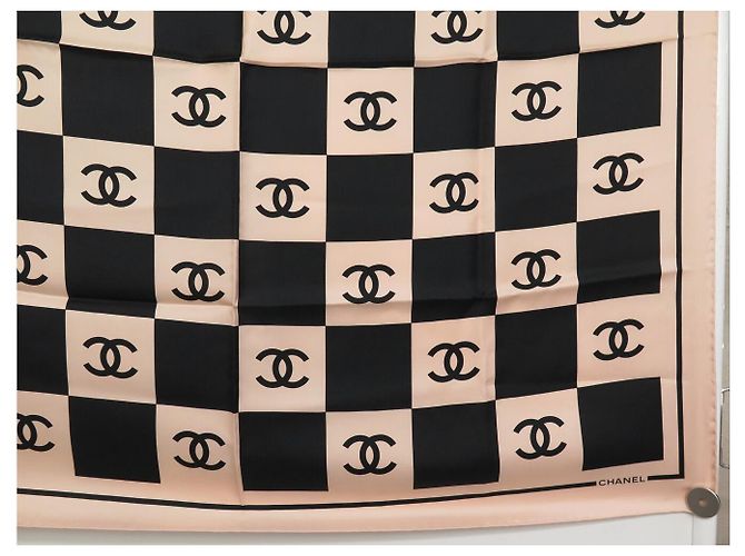 NEU CHANEL SCHACHBRETT LOGO CC AA8763 QUADRAT 90 SEIDENTWILL ROSA SCHAL - Ansicht 4