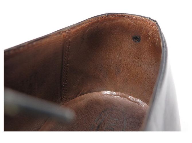 SCARPE VINTAGE JM WESTON 303 RICHELIEU PUNTA QUADRATA PELLE DI CAPRA NERA - vista 11