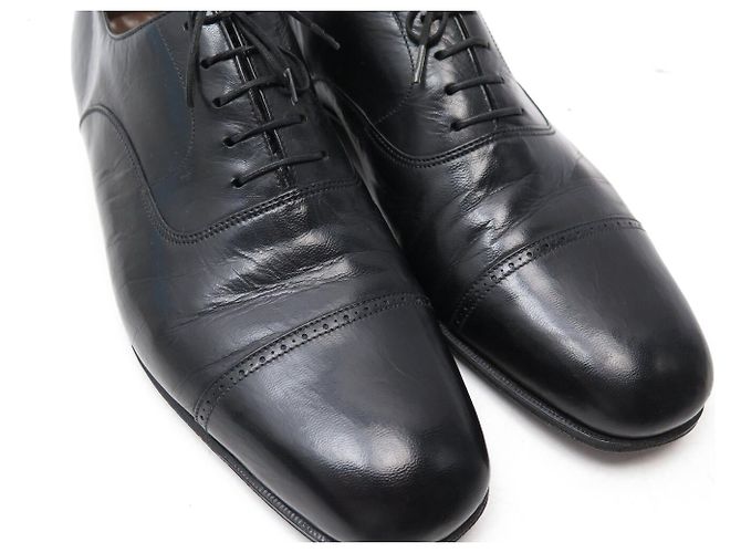 SCARPE VINTAGE JM WESTON 303 RICHELIEU PUNTA QUADRATA PELLE DI CAPRA NERA - vista 12