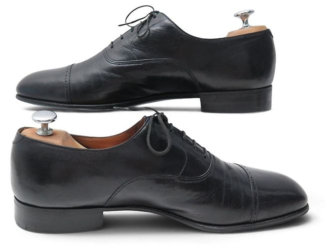 SCARPE VINTAGE JM WESTON 303 RICHELIEU PUNTA QUADRATA PELLE DI CAPRA NERA - vista 2