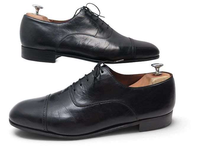 SCARPE VINTAGE JM WESTON 303 RICHELIEU PUNTA QUADRATA PELLE DI CAPRA NERA - vista 3