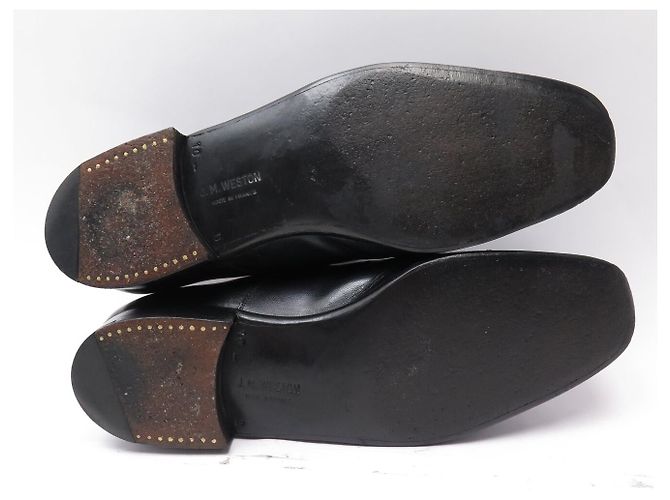 SCARPE VINTAGE JM WESTON 303 RICHELIEU PUNTA QUADRATA PELLE DI CAPRA NERA - vista 6