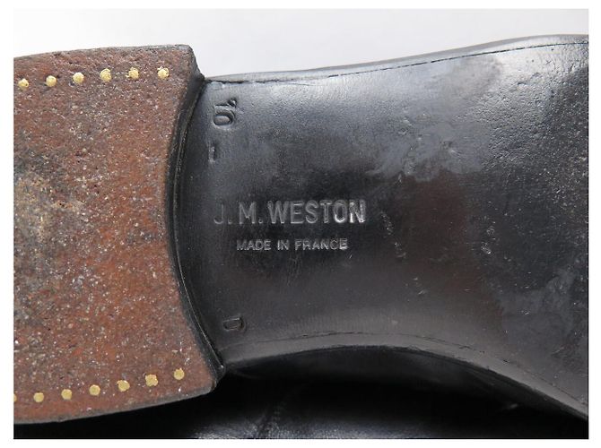 SCARPE VINTAGE JM WESTON 303 RICHELIEU PUNTA QUADRATA PELLE DI CAPRA NERA - vista 7