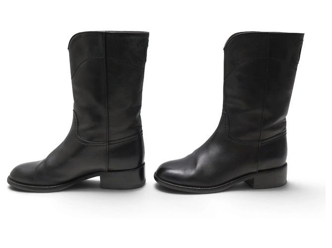 STIVILETTI CHANEL MEZZO VITTELLO WESTERN G26068 PELLE NERA LOGO CC 35 COWBOY BOOTS - vista 2