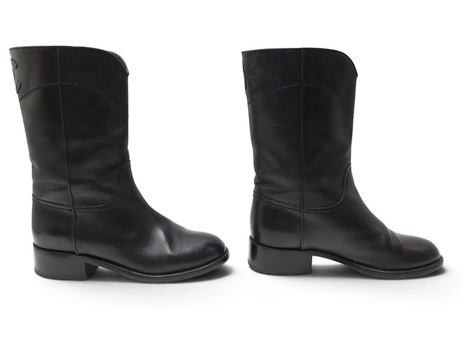 STIVILETTI CHANEL MEZZO VITTELLO WESTERN G26068 PELLE NERA LOGO CC 35 COWBOY BOOTS - vista 3