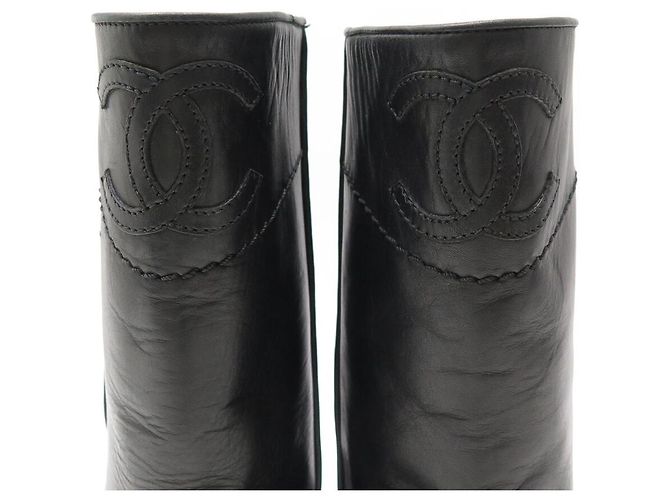 STIVILETTI CHANEL MEZZO VITTELLO WESTERN G26068 PELLE NERA LOGO CC 35 COWBOY BOOTS - vista 8