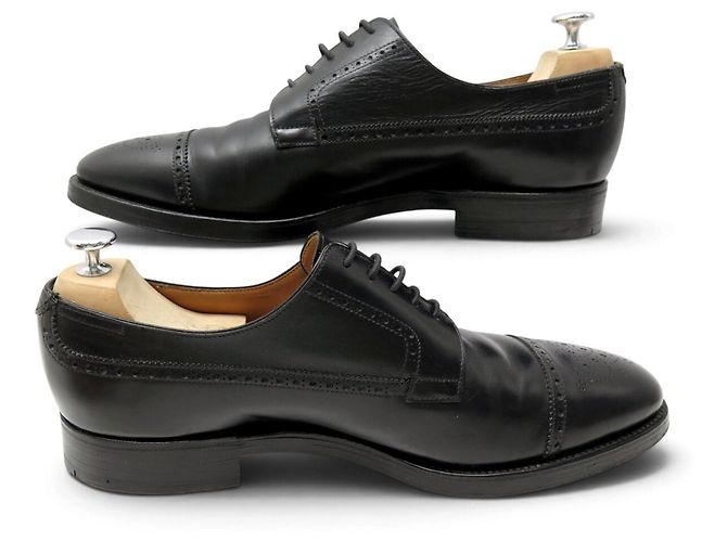 SCARPE JOHN LOBB BARAL DERBY PUNTA FLOREALE 10.5E 44.5 IN PELLE NERA - vista 2
