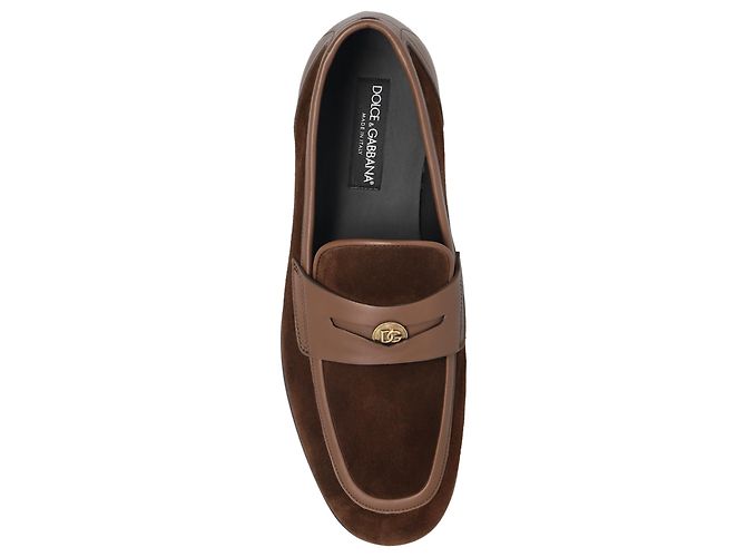 Mocassini Dolce & Gabbana in camoscio e pelle marroni - vista 4