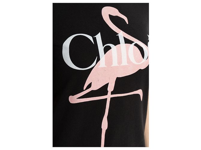 Chloé Logo T-Shirt Schwarz Baumwolle mit Flamingo - Ansicht 3
