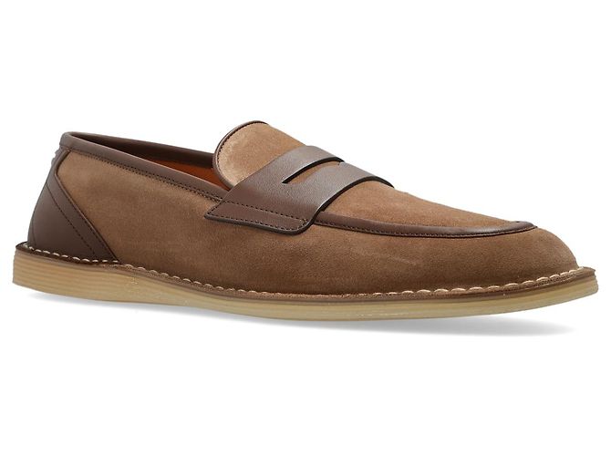 Mocassins Dolce & Gabbana en daim beige et cuir marron - vue 2
