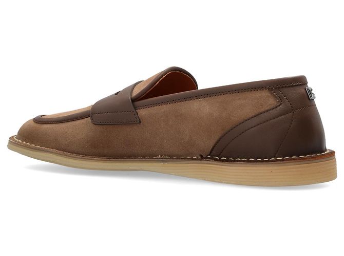Mocassins Dolce & Gabbana en daim beige et cuir marron - vue 3