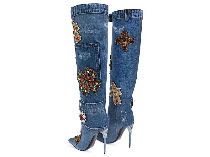 Dolce & Gabbana Botas de tacón en denim azul - vista 2