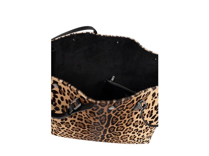 Borsa Shopper Dolce & Gabbana Leopard Print in Pelle Marrone - vista 3