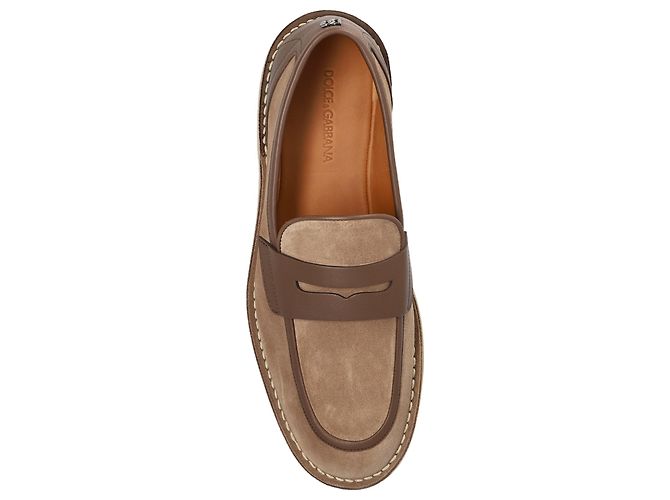Mocassini Penny Dolce & Gabbana in camoscio beige e pelle marrone - vista 4