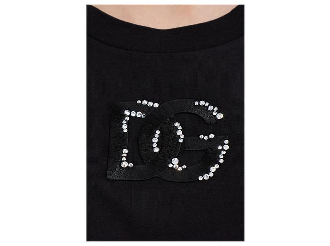 T-shirt Dolce & Gabbana nera con logo DG a paillettes in cotone - vista 3