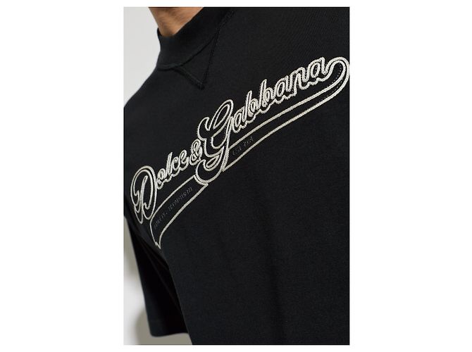 T-shirt nera con logo Dolce & Gabbana in cotone - vista 3